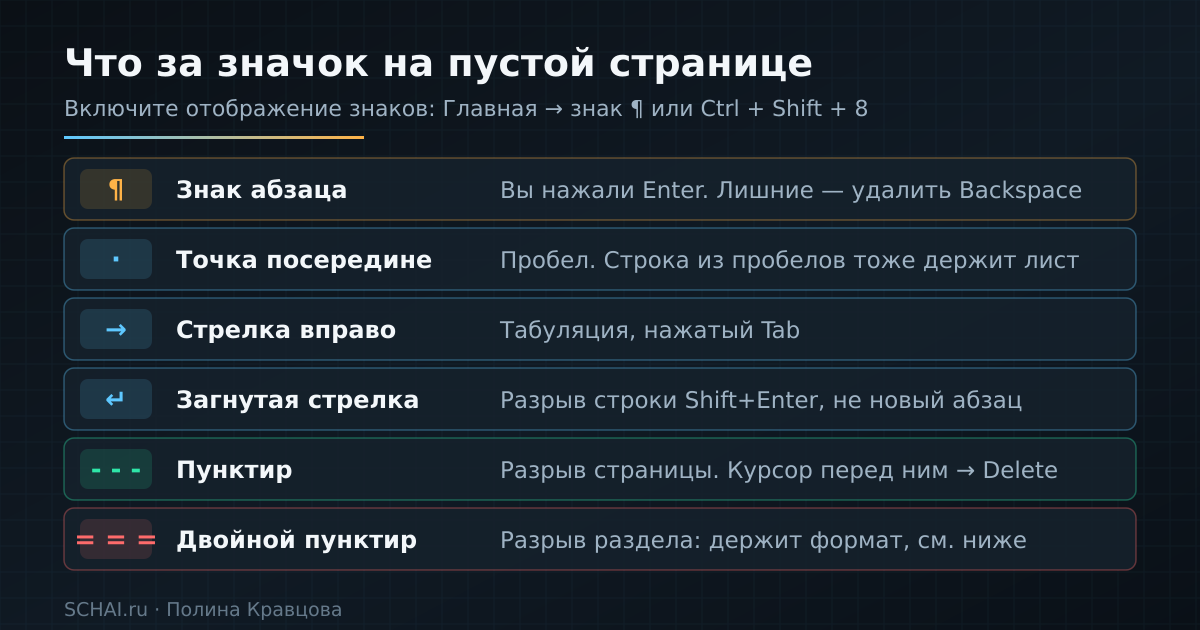 Расшифровка непечатаемых знаков Word: что означает каждый значок на пустой странице
