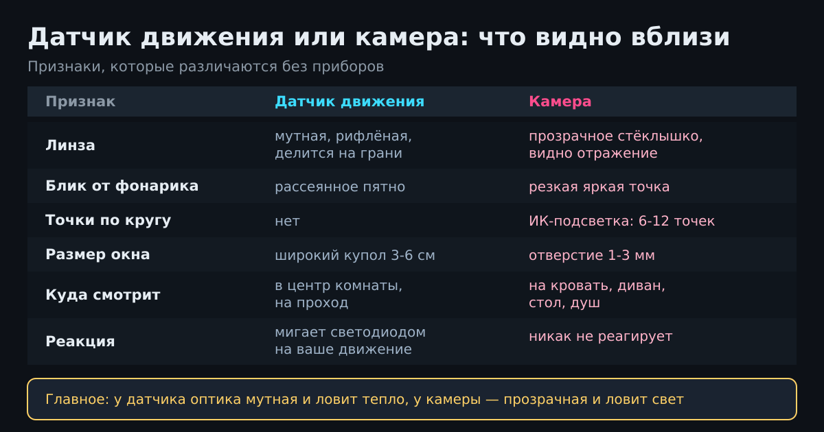 Датчик движения или камера: сравнение признаков, которые различимы вблизи без приборов