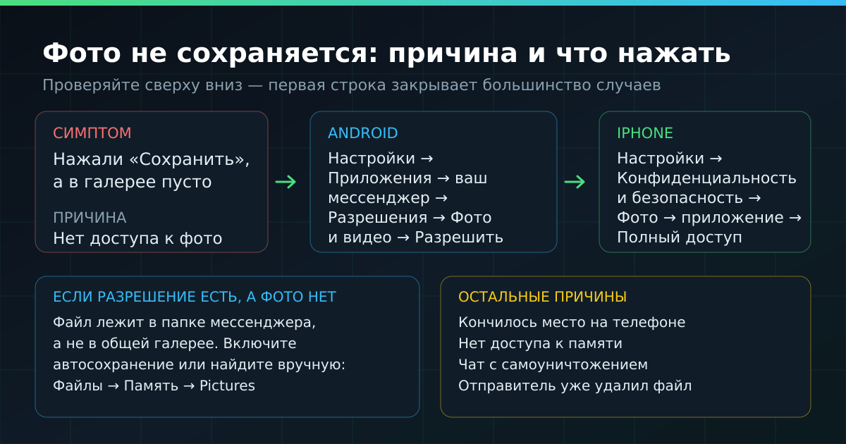 Фото не сохраняется: причина и что нажать на Android и iPhone