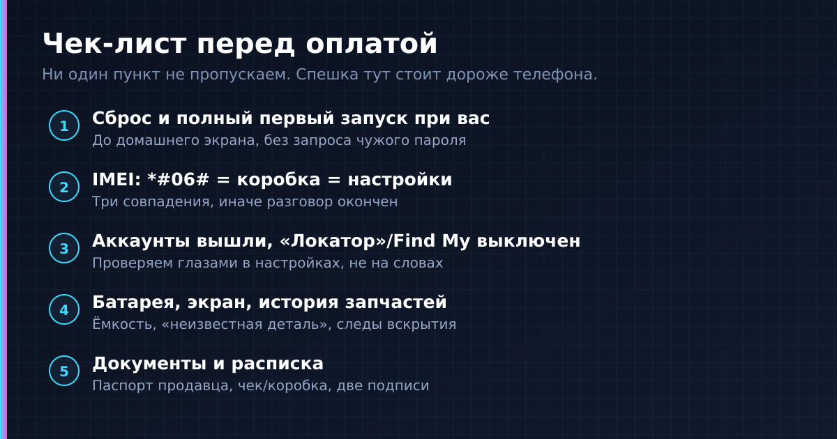Чек-лист удобно держать открытым на встрече: по нему видно, на каком пункте продавец начинает нервничать.