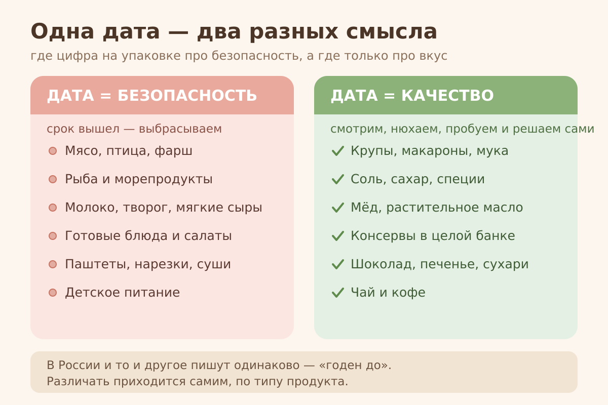 Где дата на упаковке про безопасность, а где только про вкус