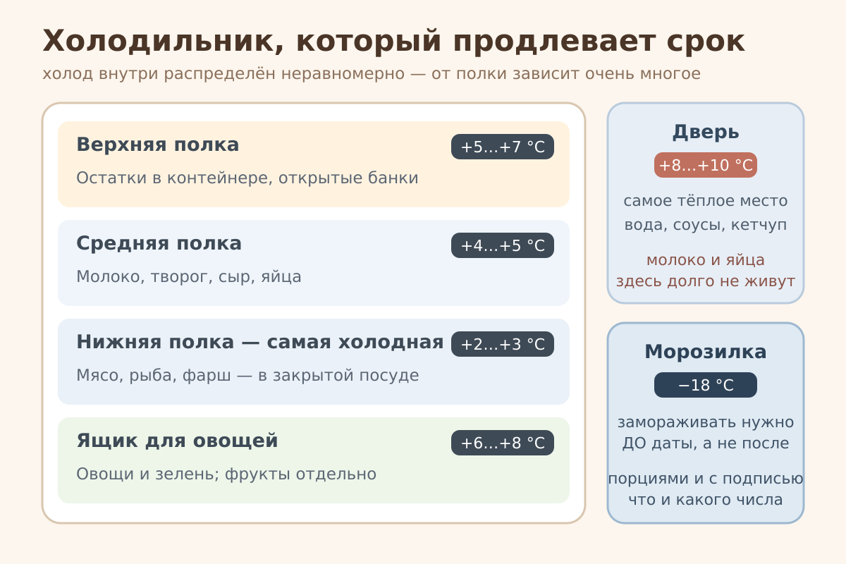 Карта холодильника: где какая температура и что там хранить