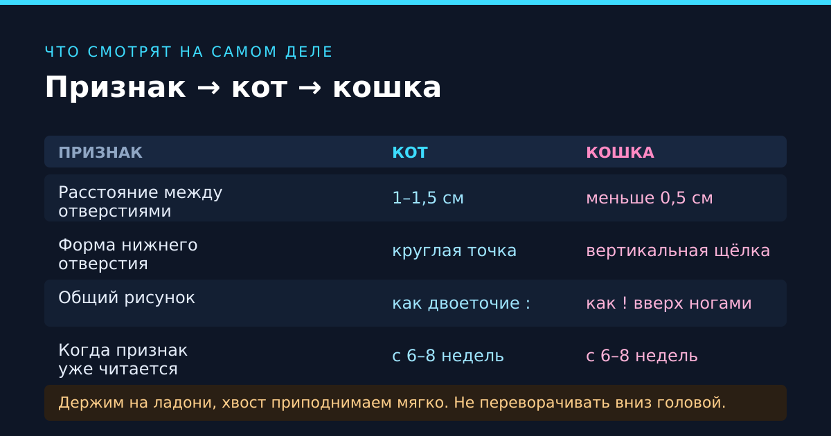 Признак → у кота → у кошки: чем короче расстояние между отверстиями, тем вероятнее кошка