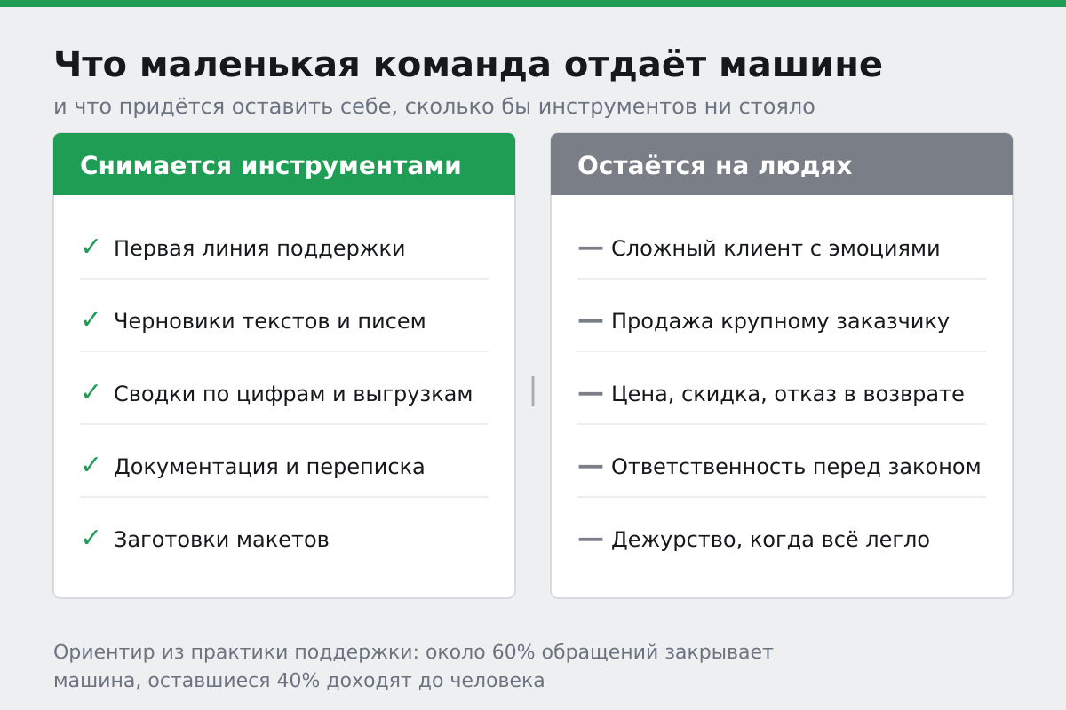 Что реально снимается инструментами, а что остаётся на людях при любом уровне автоматизации
