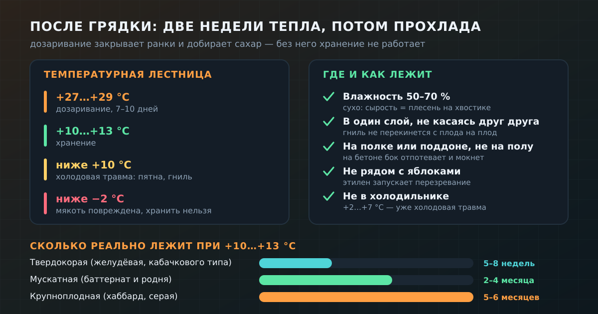 Дозаривание и хранение тыквы: температуры, сроки и условия