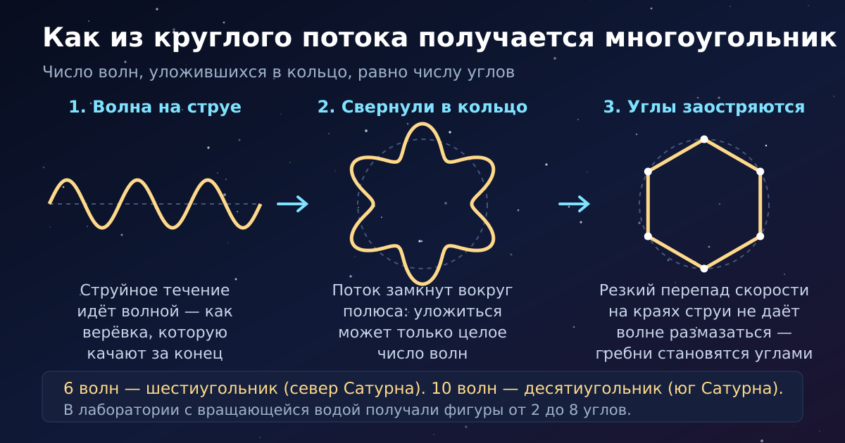 Волна на струе, свёрнутая в кольцо вокруг полюса: сколько гребней уложилось, столько и углов