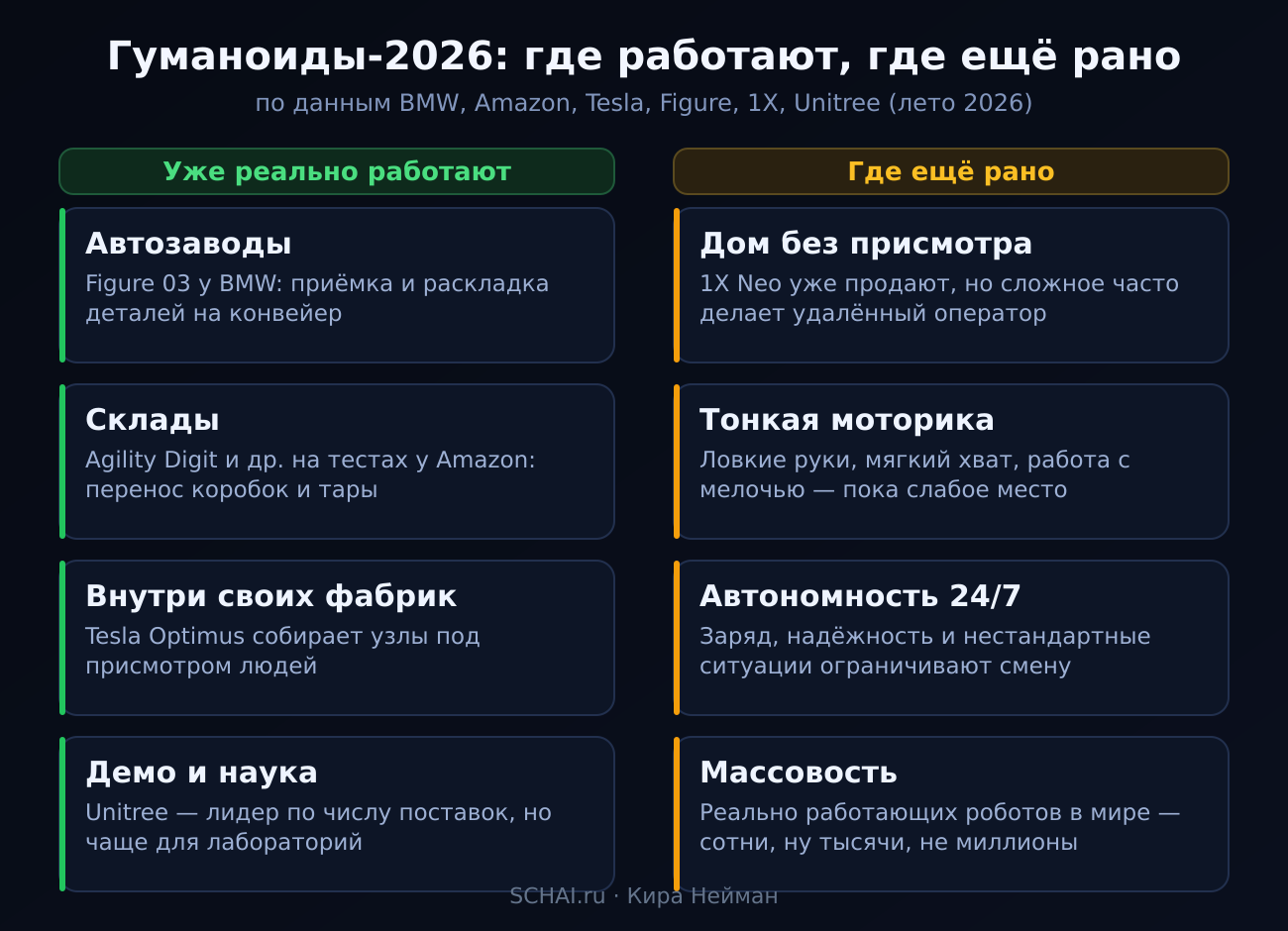 Гуманоиды-2026: где уже реально работают, а где ещё рано