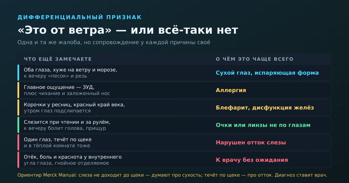 Жалоба одна и та же, а сопровождение у каждой причины своё — по нему и различают