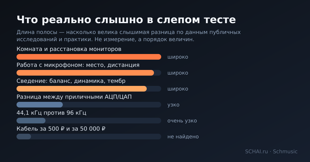 Насколько велика слышимая разница в разных звеньях тракта — порядок величин по данным публичных слепых тестов