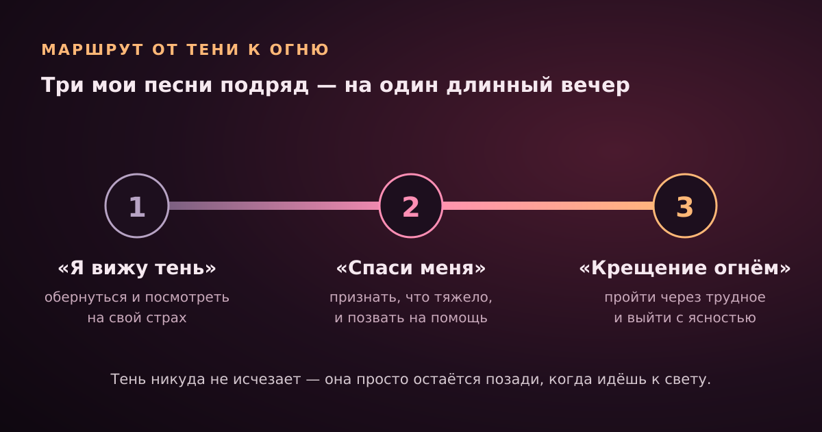 Маршрут от тени к огню: три мои песни подряд