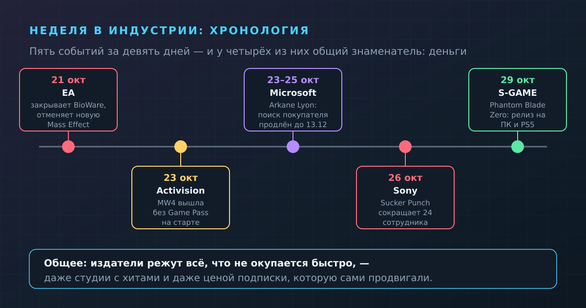 Пять событий недели 21–29 октября 2026 года: четыре из них — про то, как издатели сокращают расходы