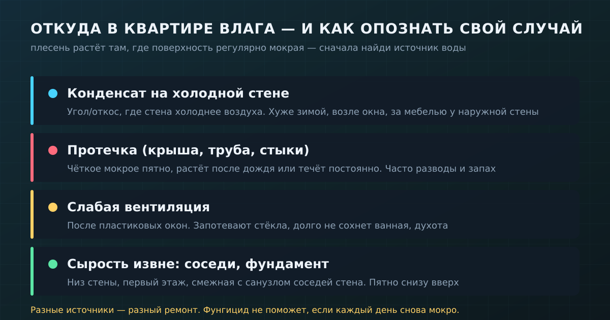 Четыре источника влаги в квартире и как опознать свой случай