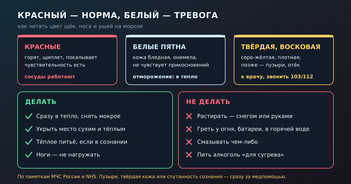 Как читать цвет кожи на морозе и что делать при отморожении — по памяткам МЧС России и NHS