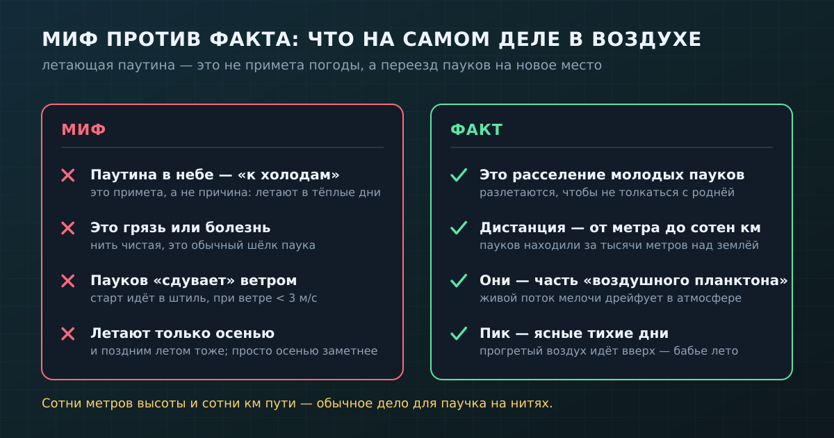 Миф против факта: летающая паутина — это не примета погоды, а расселение пауков, часть «воздушного планктона».