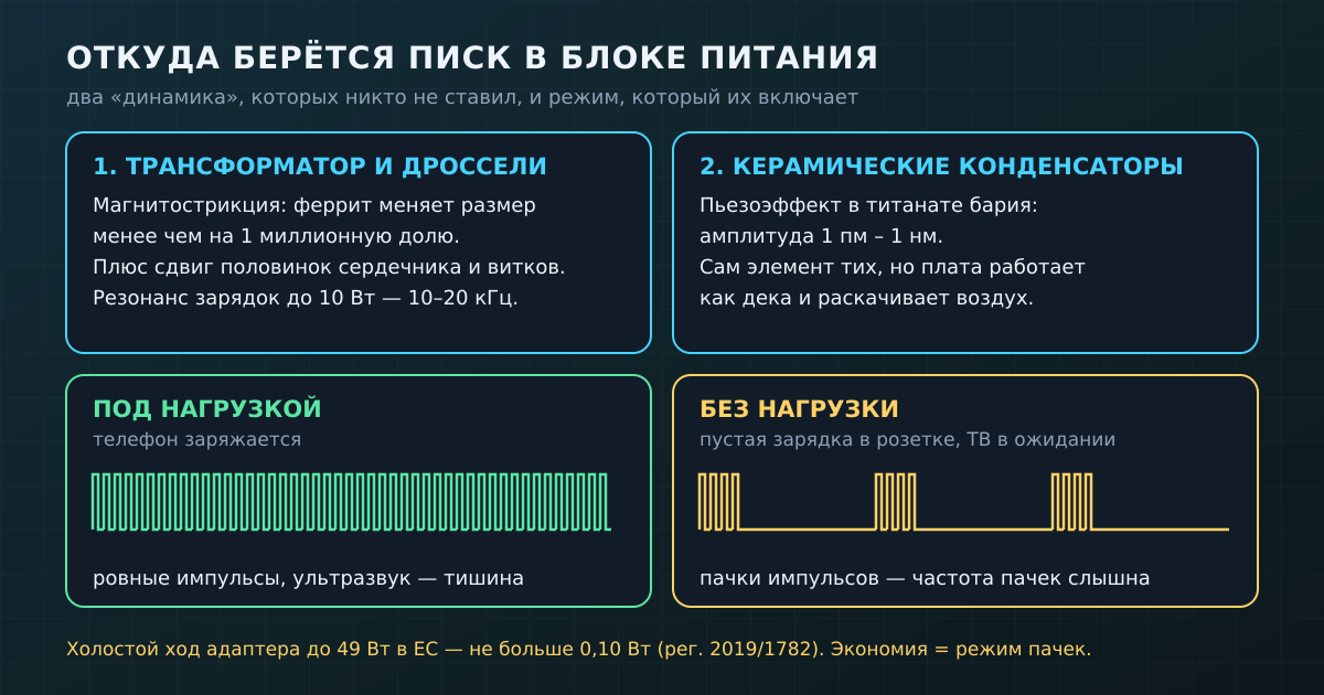 Два источника писка в блоке питания и почему частота опускается в слышимый диапазон