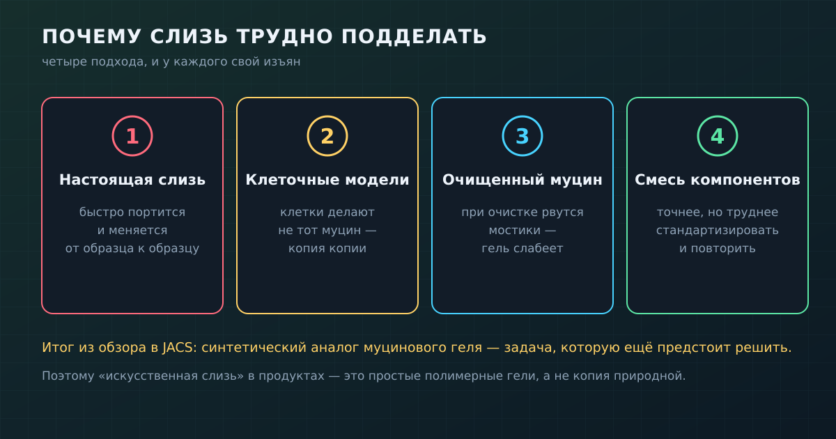Четыре подхода к искусственной слизи и слабое место каждого