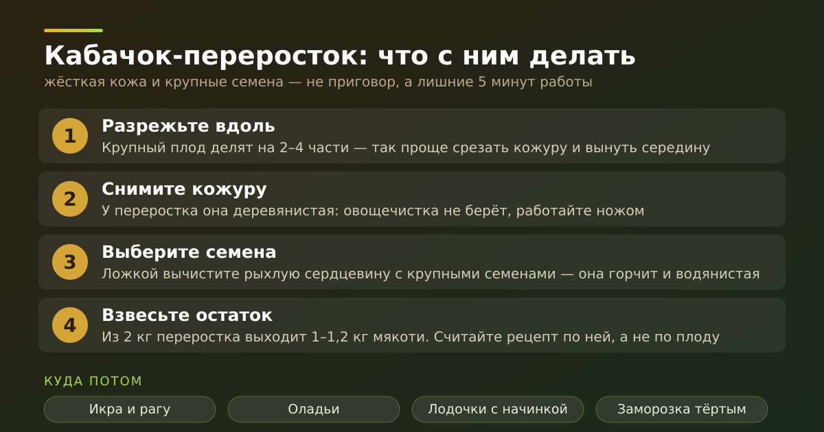 Кабачок-переросток: четыре шага подготовки и куда потом пустить мякоть