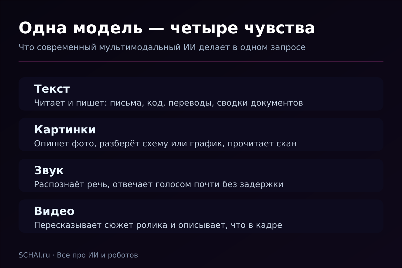 Одна модель — четыре чувства: что делает мультимодальный ИИ