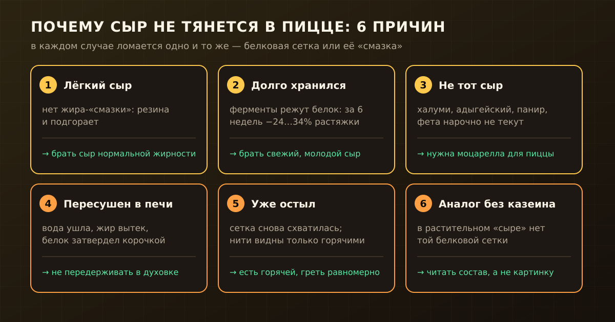 Шесть причин, почему сыр не тянется в пицце, и что с этим делать