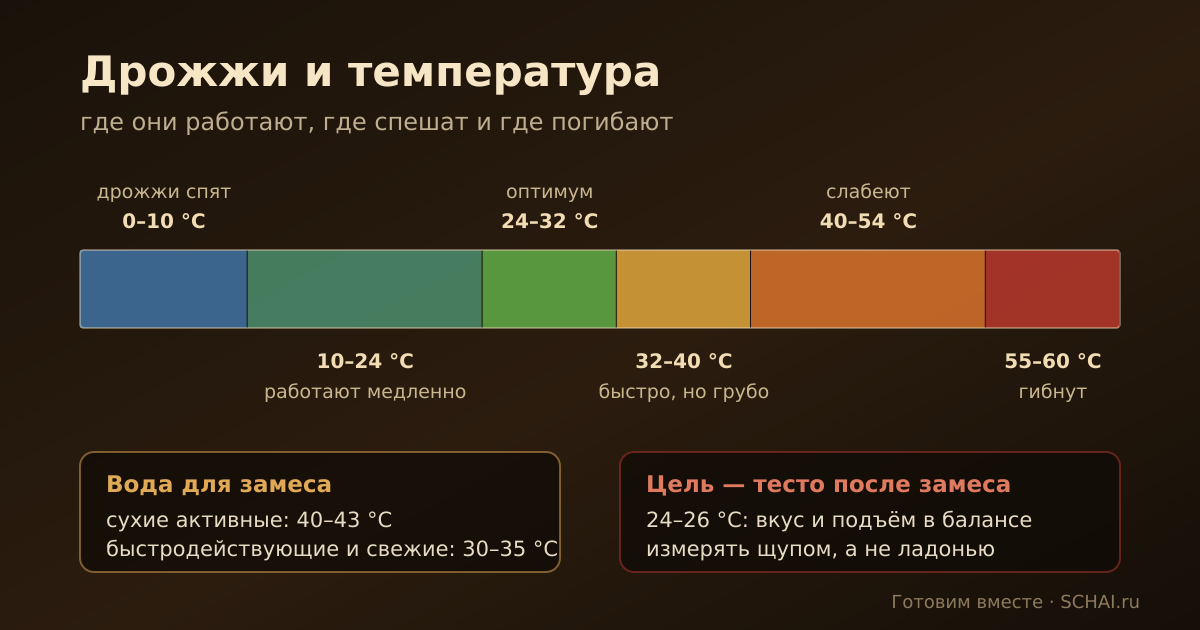 Где дрожжи работают, где спешат и где погибают: температурная шкала и вода для замеса