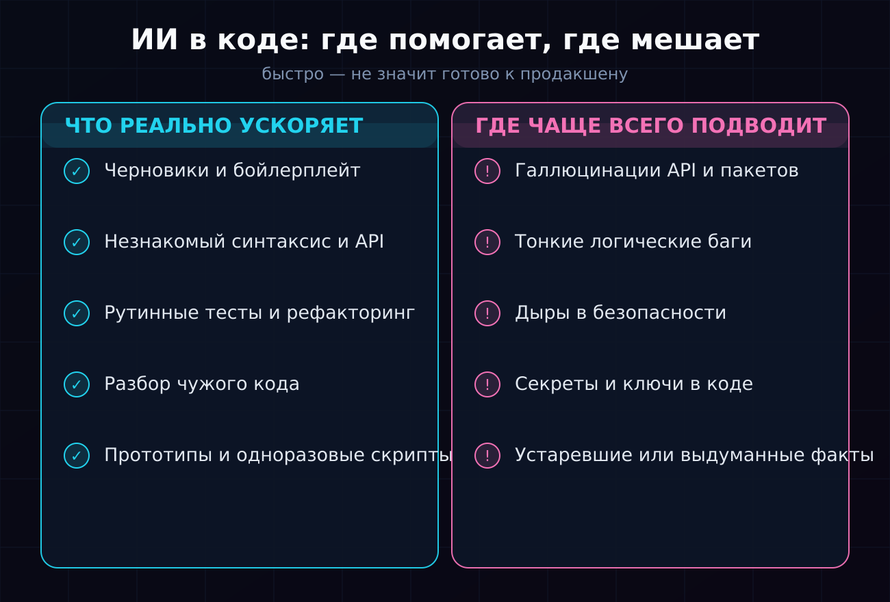 Где ИИ в коде помогает, а где чаще всего подводит
