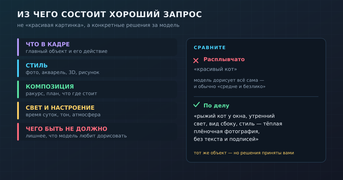 Из чего состоит хороший запрос: пять слоёв описания и сравнение размытой формулировки с конкретной