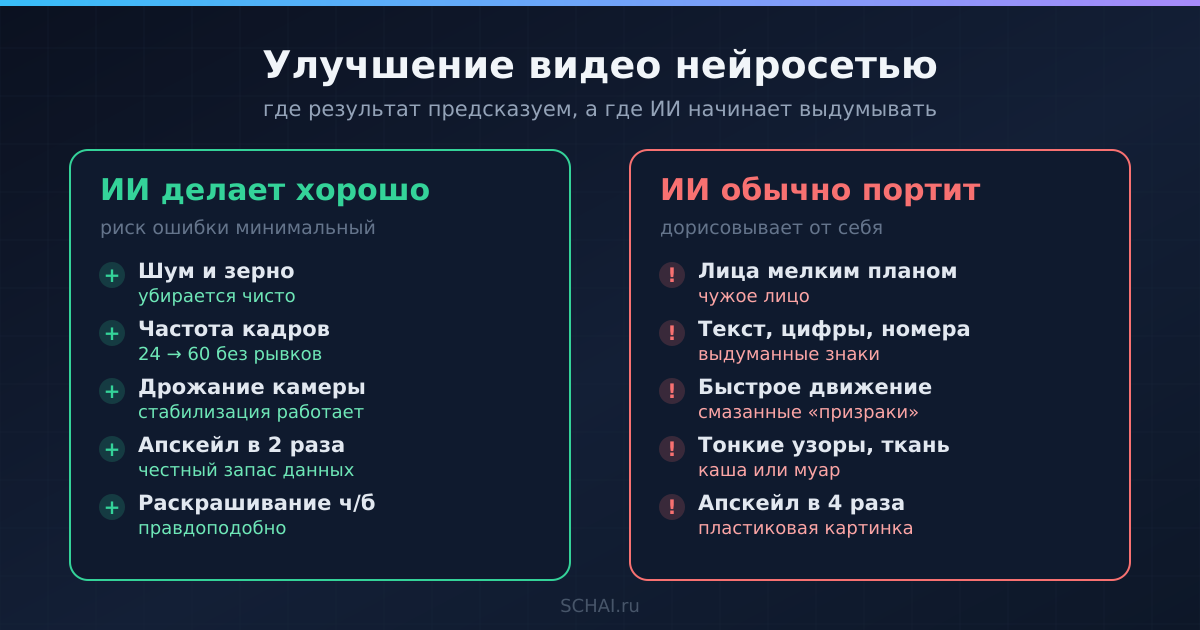 Где ИИ-обработка видео даёт предсказуемый результат, а где начинает выдумывать детали