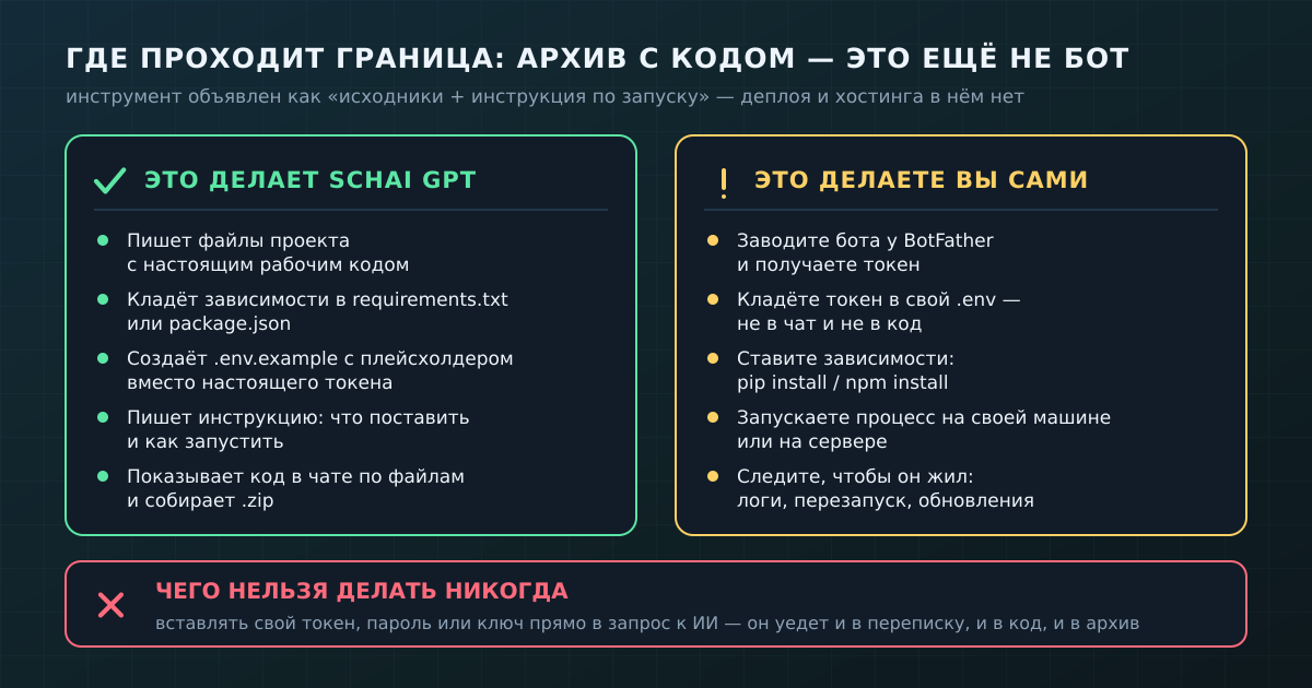 Граница ответственности: что делает инструмент и что остаётся на вас — включая то, чего нельзя делать никогда