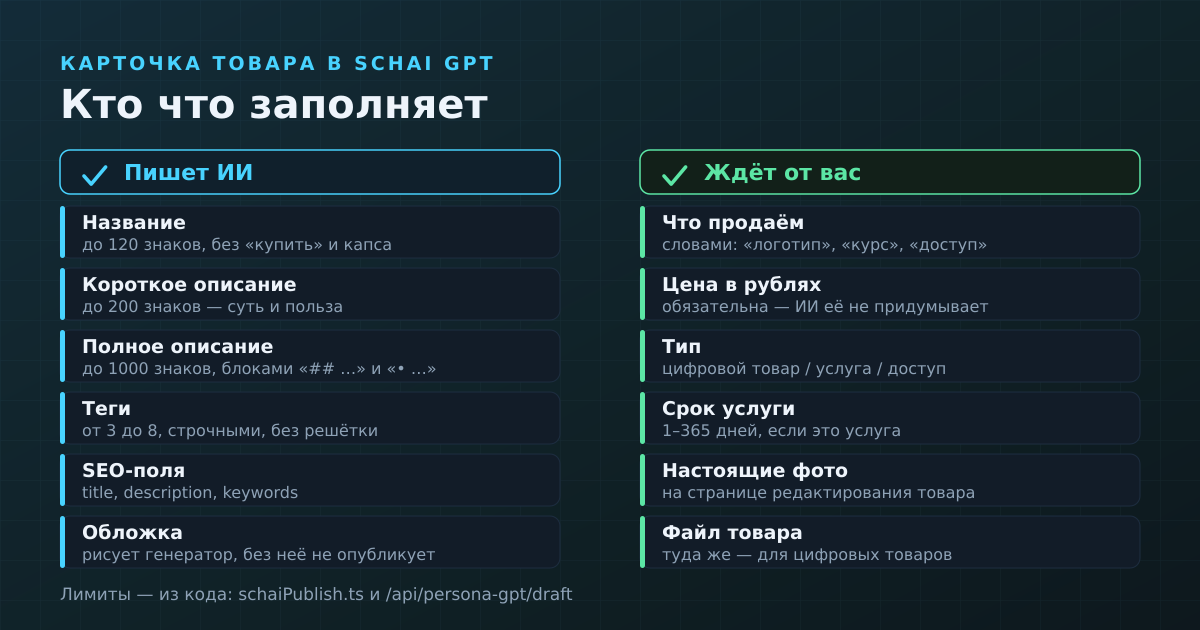 Поля карточки товара: что заполняет ИИ, а что он ждёт от продавца