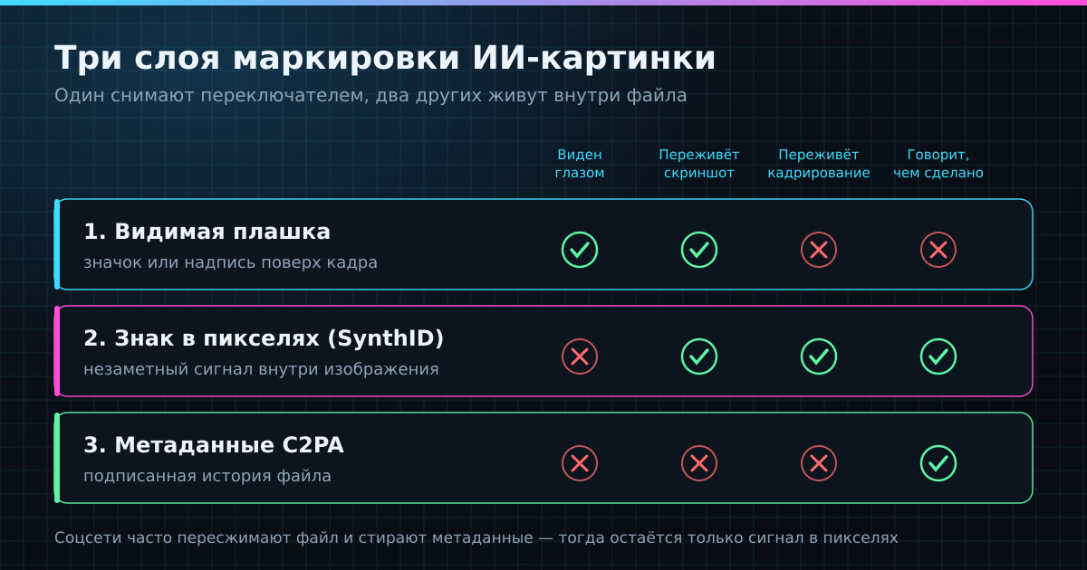 Три слоя маркировки: видимую плашку теперь можно выключить, два других живут внутри файла