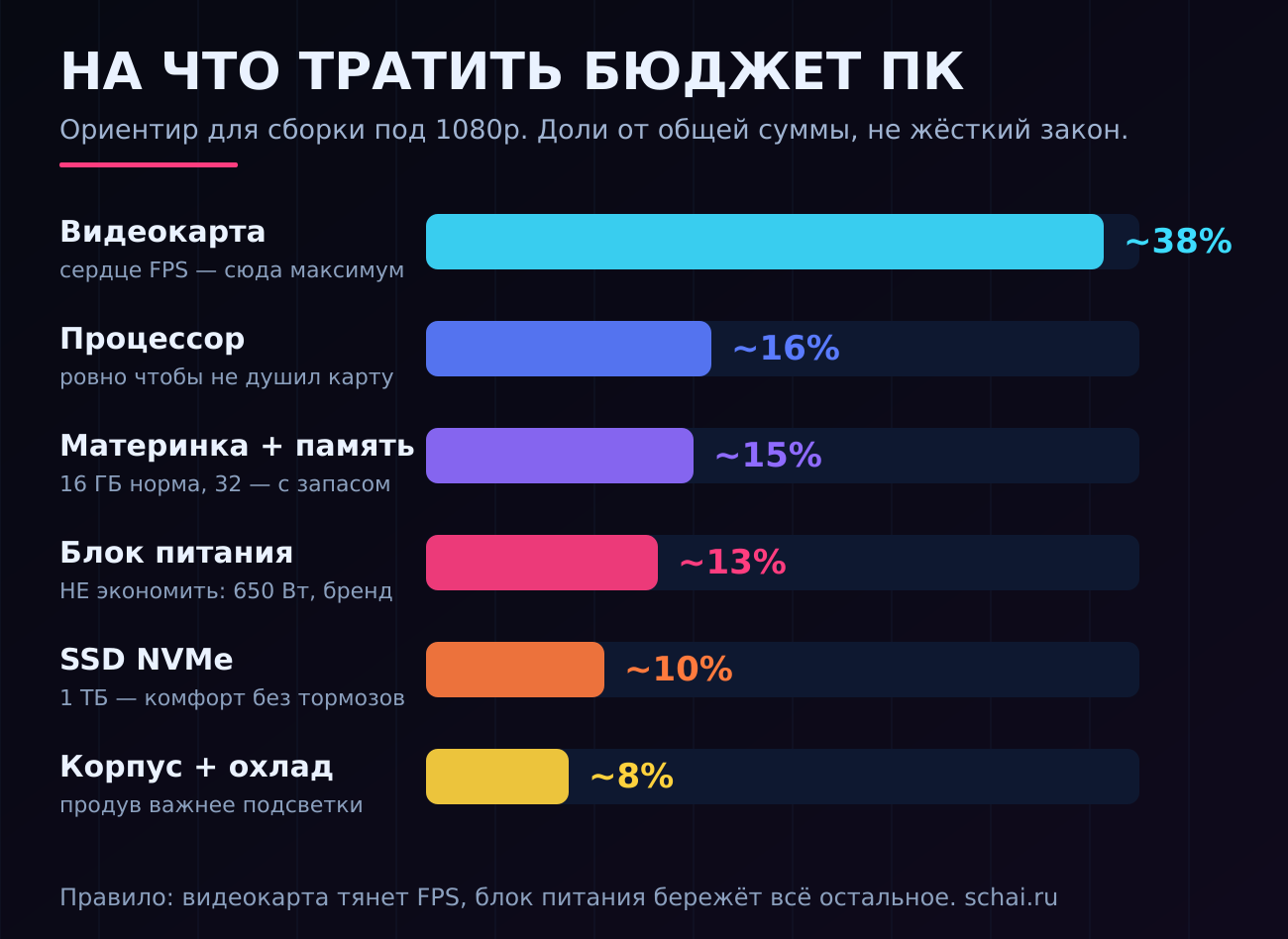На что тратить бюджет ПК: доли расходов по комплектующим