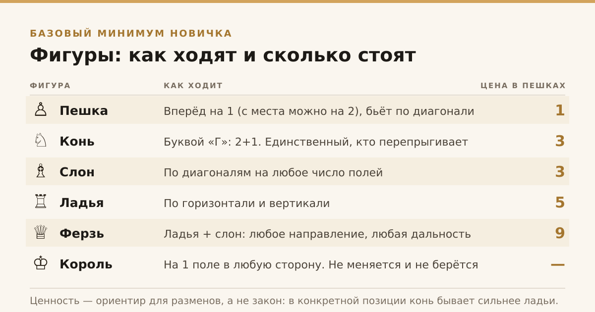 Фигуры в шахматах: как ходит каждая и сколько стоит в пешках
