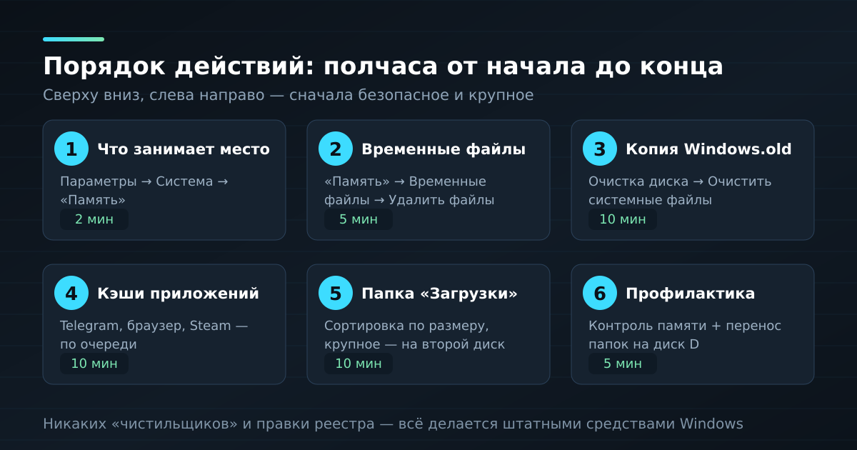 Порядок действий: полчаса от начала до конца