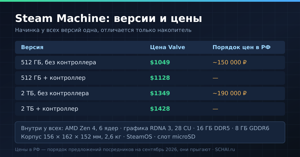 Steam Machine: версии, цены Valve и порядок цен у российских продавцов