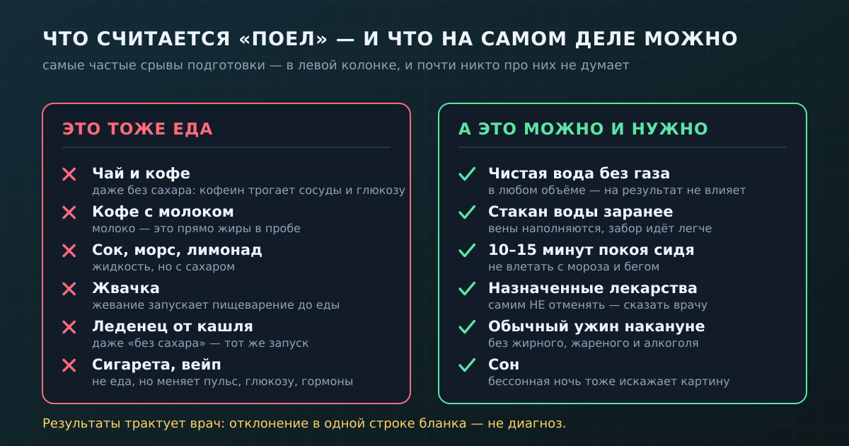 Левая колонка — самые частые ошибки подготовки; правая — то, что делать можно и стоит